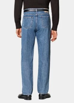 Mid Blue 5 Pocket Charles Jeans -Cheap US Nice Clothes Store B1412 105