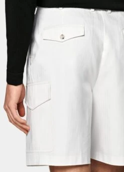 White Herringbone Blake Cargo Shorts -Cheap US Nice Clothes Store B1930 104