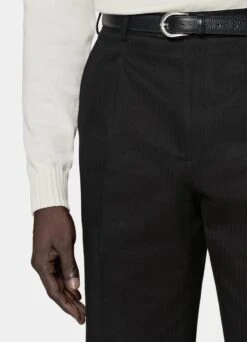 Black Herringbone Firenze Pants