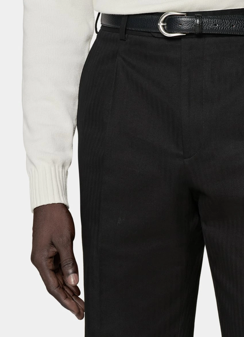 Black Herringbone Firenze Pants 1 Black Herringbone Firenze Pants