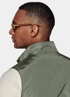 Mid Green & Sand Reversible Vest -Cheap US Nice Clothes Store BW302 126