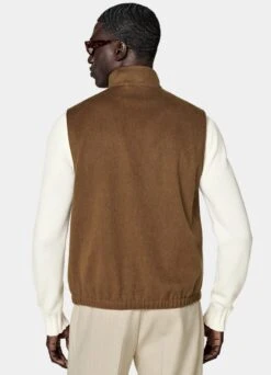 Mid Brown Zip Vest -Cheap US Nice Clothes Store BW304 105