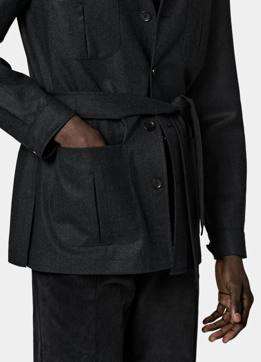 Dark Grey Belted Safari Jacket 3 Dark Grey Belted Safari Jacket - Image 3