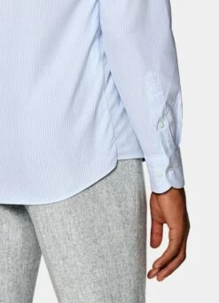 Light Blue Striped Slim Fit Shirt -Cheap US Nice Clothes Store H6517 103