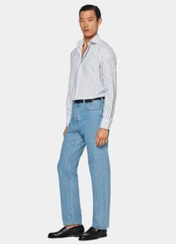 Navy Striped Slim Fit Shirt 10 Navy Striped Slim Fit Shirt -Cheap US Nice Clothes Store H6722 104