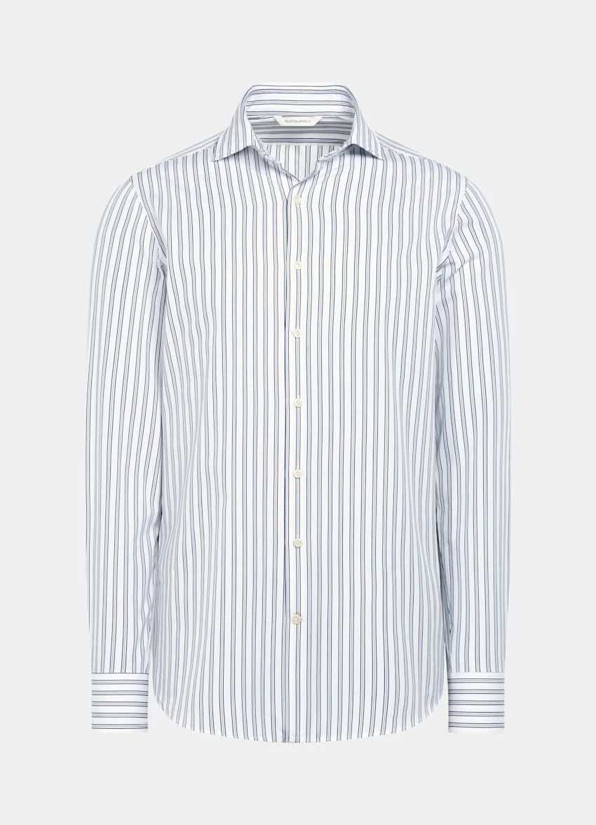 Navy Striped Slim Fit Shirt 7 Navy Striped Slim Fit Shirt - Image 7