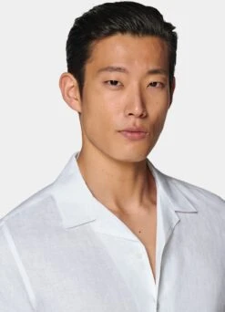 White Camp Collar Slim Fit Shirt