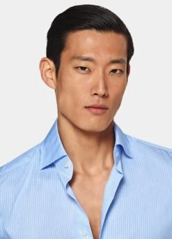 Blue Striped Poplin Slim Fit Shirt