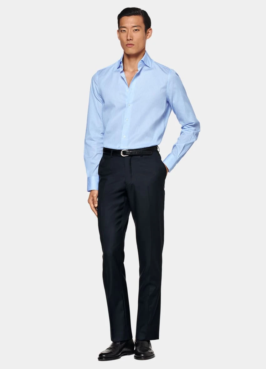 Blue Striped Poplin Slim Fit Shirt 4 Blue Striped Poplin Slim Fit Shirt - Image 4