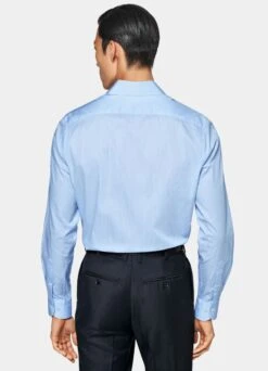 Blue Striped Poplin Slim Fit Shirt 12 Blue Striped Poplin Slim Fit Shirt -Cheap US Nice Clothes Store H6880 105