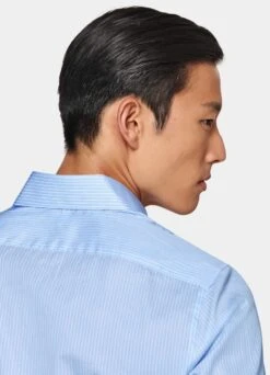 Blue Striped Poplin Slim Fit Shirt 13 Blue Striped Poplin Slim Fit Shirt -Cheap US Nice Clothes Store H6880 106