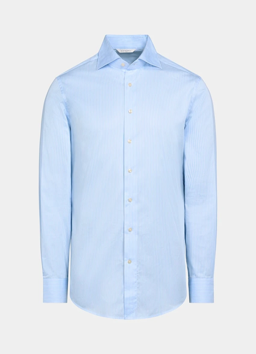 Blue Striped Poplin Slim Fit Shirt 8 Blue Striped Poplin Slim Fit Shirt - Image 8