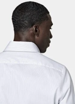 White Striped Twill Slim Fit Shirt -Cheap US Nice Clothes Store H6890 106