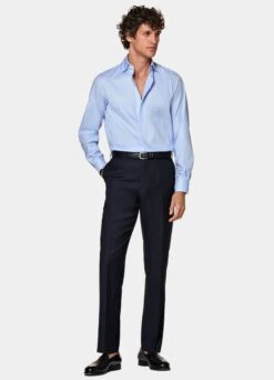 Light Blue Checked Twill Slim Fit Shirt -Cheap US Nice Clothes Store H6891 104