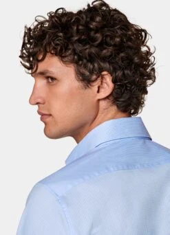 Light Blue Checked Twill Slim Fit Shirt -Cheap US Nice Clothes Store H6891 106