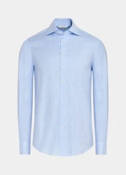 Light Blue Checked Twill Slim Fit Shirt -Cheap US Nice Clothes Store H6891 25
