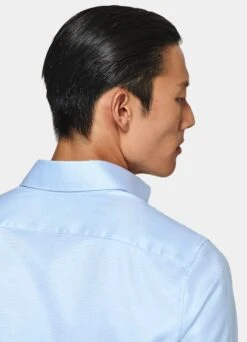 Light Blue Houndstooth Twill Slim Fit Shirt -Cheap US Nice Clothes Store H6892 106