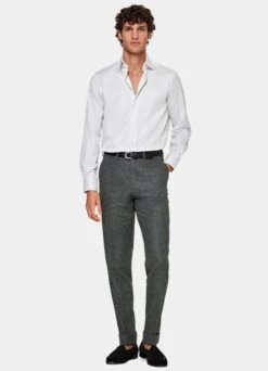 Grey Striped Twill Slim Fit Shirt -Cheap US Nice Clothes Store H6893 104