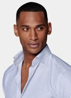 Navy Striped Royal Oxford Slim Fit Shirt