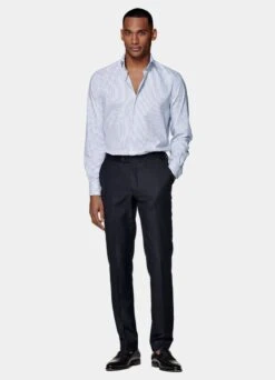 Navy Striped Royal Oxford Slim Fit Shirt -Cheap US Nice Clothes Store H9309 104