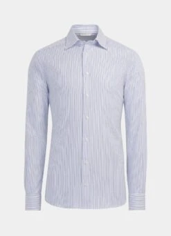 Navy Striped Royal Oxford Slim Fit Shirt -Cheap US Nice Clothes Store H9309 25