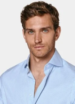 Mid Blue Striped Twill Extra Slim Fit Shirt