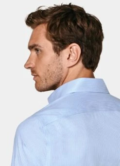 Mid Blue Striped Twill Extra Slim Fit Shirt -Cheap US Nice Clothes Store H9318ESF 106