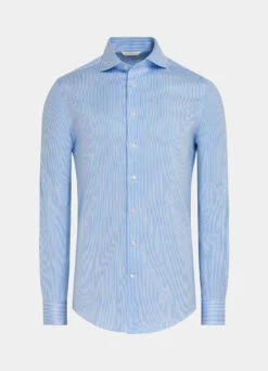 Mid Blue Striped Twill Extra Slim Fit Shirt -Cheap US Nice Clothes Store H9318ESF 25