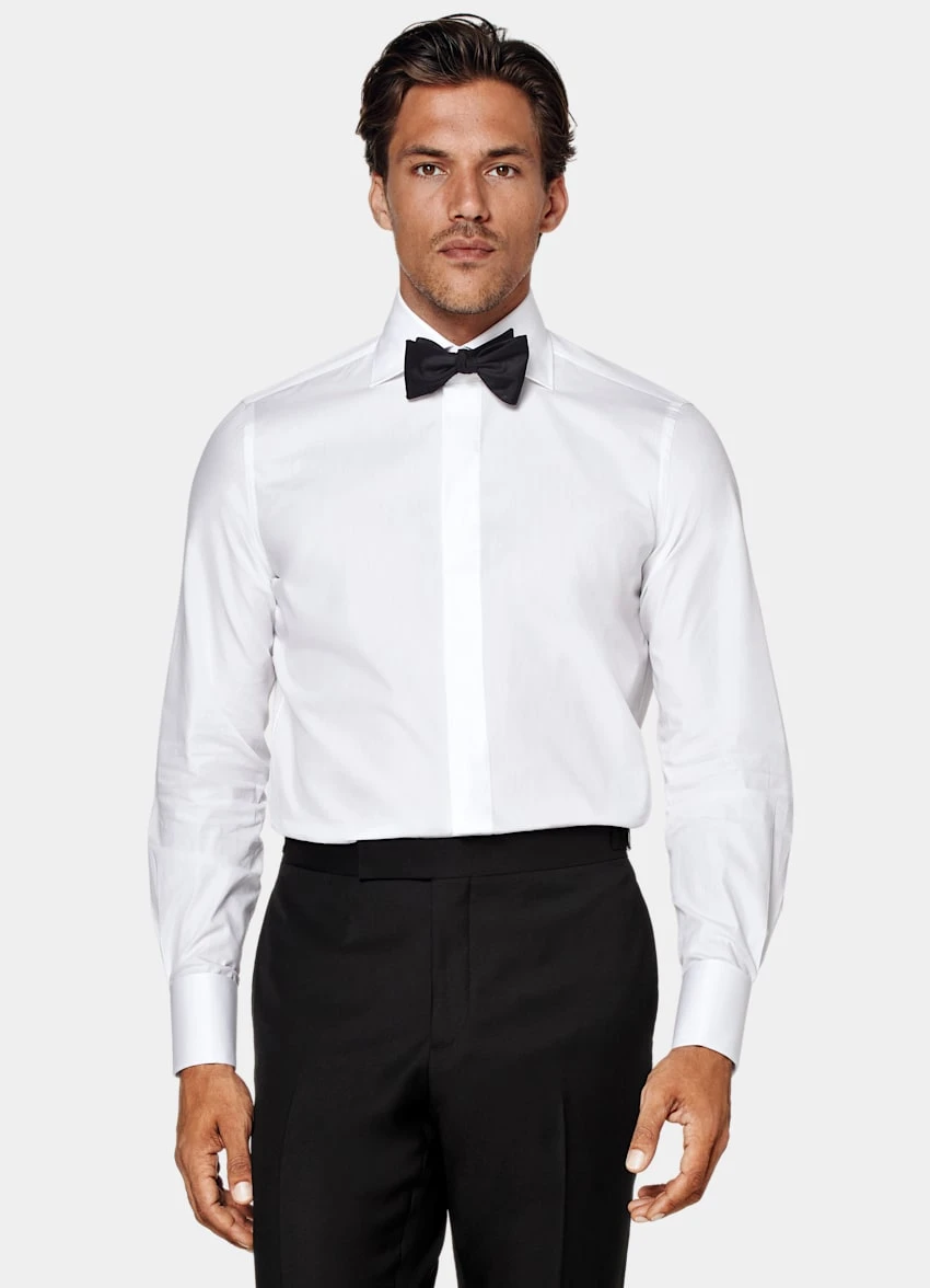 White Twill Slim Fit Tuxedo Shirt 2 White Twill Slim Fit Tuxedo Shirt - Image 2