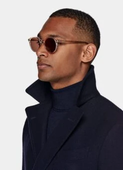 Navy Herringbone Polo Coat