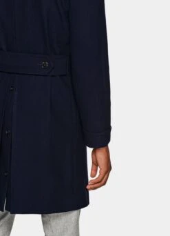 Navy Herringbone Polo Coat -Cheap US Nice Clothes Store J826 103