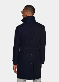 Navy Herringbone Polo Coat -Cheap US Nice Clothes Store J826 106
