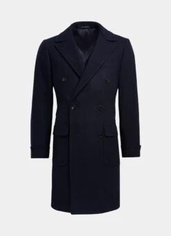 Navy Herringbone Polo Coat -Cheap US Nice Clothes Store J826 25