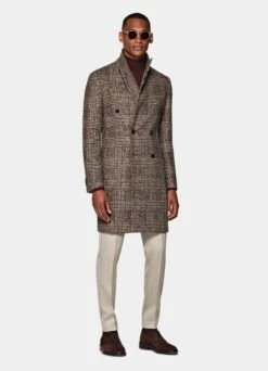 Brown Checked Overcoat -Cheap US Nice Clothes Store J922 104