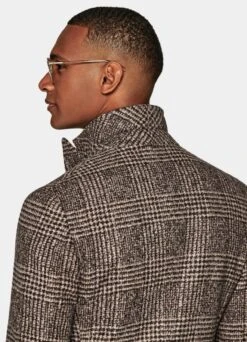 Brown Checked Overcoat -Cheap US Nice Clothes Store J922 106