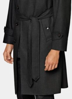 Dark Grey Belted Trench Coat -Cheap US Nice Clothes Store J942 103
