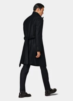 Navy Herringbone Belted Overcoat -Cheap US Nice Clothes Store J963 104