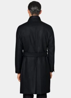 Navy Herringbone Belted Overcoat -Cheap US Nice Clothes Store J963 105