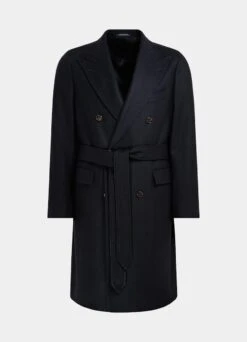 Navy Herringbone Belted Overcoat -Cheap US Nice Clothes Store J963 25