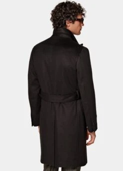 Dark Brown Belted Overcoat -Cheap US Nice Clothes Store J964 105