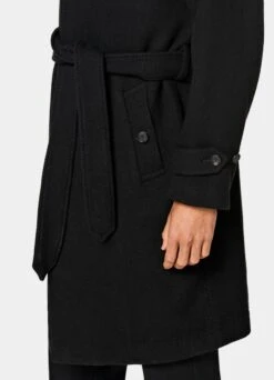 Black Herringbone Belted Overcoat -Cheap US Nice Clothes Store J966 103