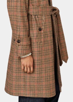 Brown & Red Checked Belted Overcoat 11 Brown & Red Checked Belted Overcoat -Cheap US Nice Clothes Store J967 103