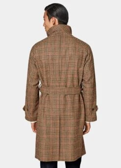 Brown & Red Checked Belted Overcoat 13 Brown & Red Checked Belted Overcoat -Cheap US Nice Clothes Store J967 105
