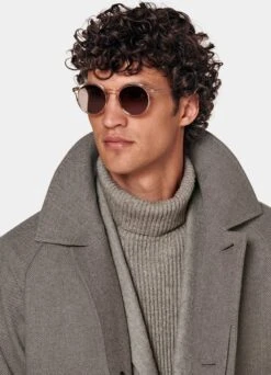 Taupe Herringbone Belted Overcoat