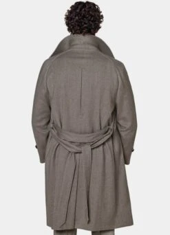 Taupe Herringbone Belted Overcoat -Cheap US Nice Clothes Store J968 135