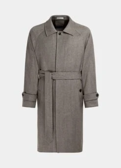 Taupe Herringbone Belted Overcoat -Cheap US Nice Clothes Store J968 25