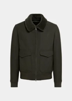Dark Green Bomber Jacket -Cheap US Nice Clothes Store J975 25