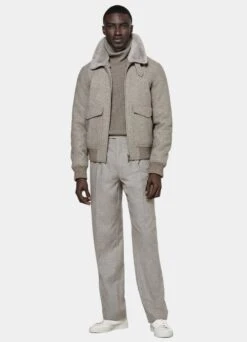 Taupe Bomber Jacket -Cheap US Nice Clothes Store J979 104