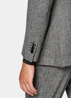 Mid Grey Herringbone Three-Piece Havana Suit -Cheap US Nice Clothes Store P6517 103