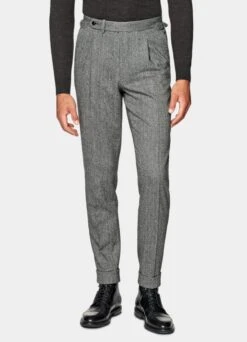 Mid Grey Herringbone Three-Piece Havana Suit -Cheap US Nice Clothes Store P6517 107